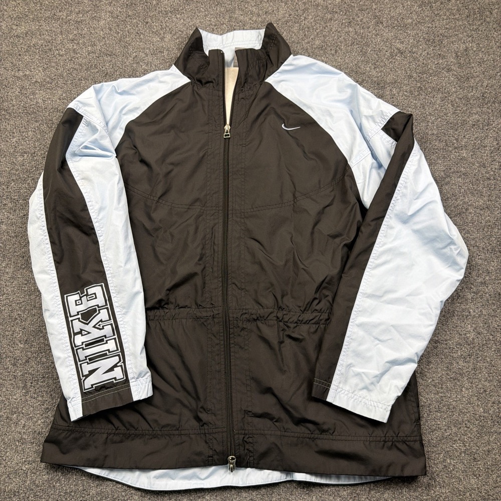 Nike Windbreaker Jacket Mens L Black Blue Full Zip Vintage Y2K‎ Swoosh